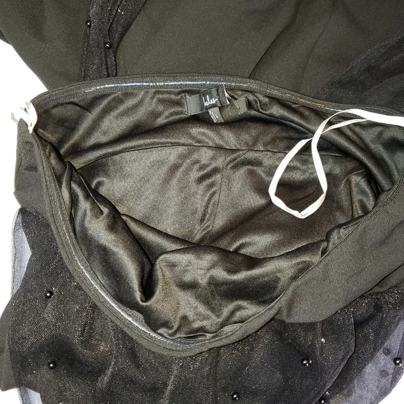 NWOT Lulus Elegant Indication Black Mesh Pearl One-Shoulder Midi Dress Sz L - Picture 12 of 15